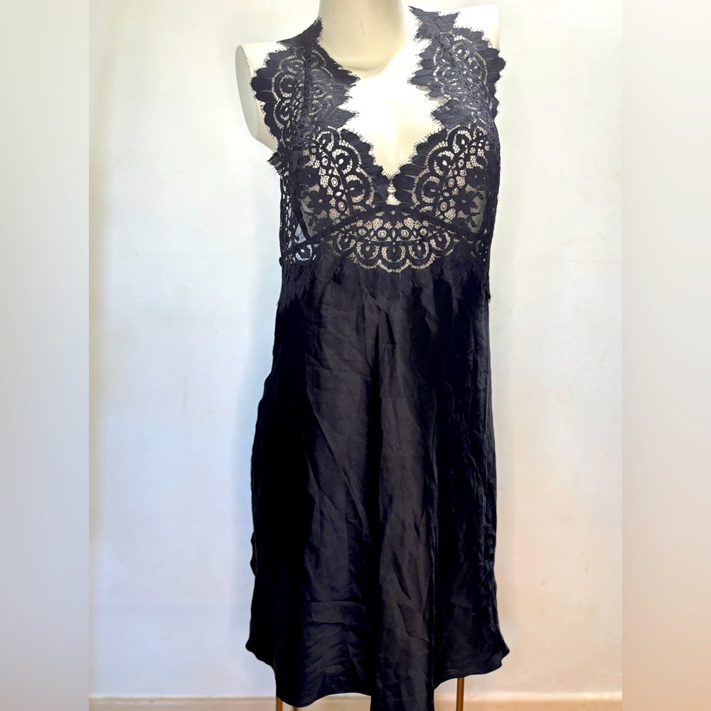 Whimsigoth Victorias Secret Black Lace Racerback Slip Size Large